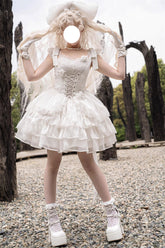 White Rose Multi-layer Ruffle Hanayome Stitching Lace Detachable Sweet Princess Lolita Tiered Dress